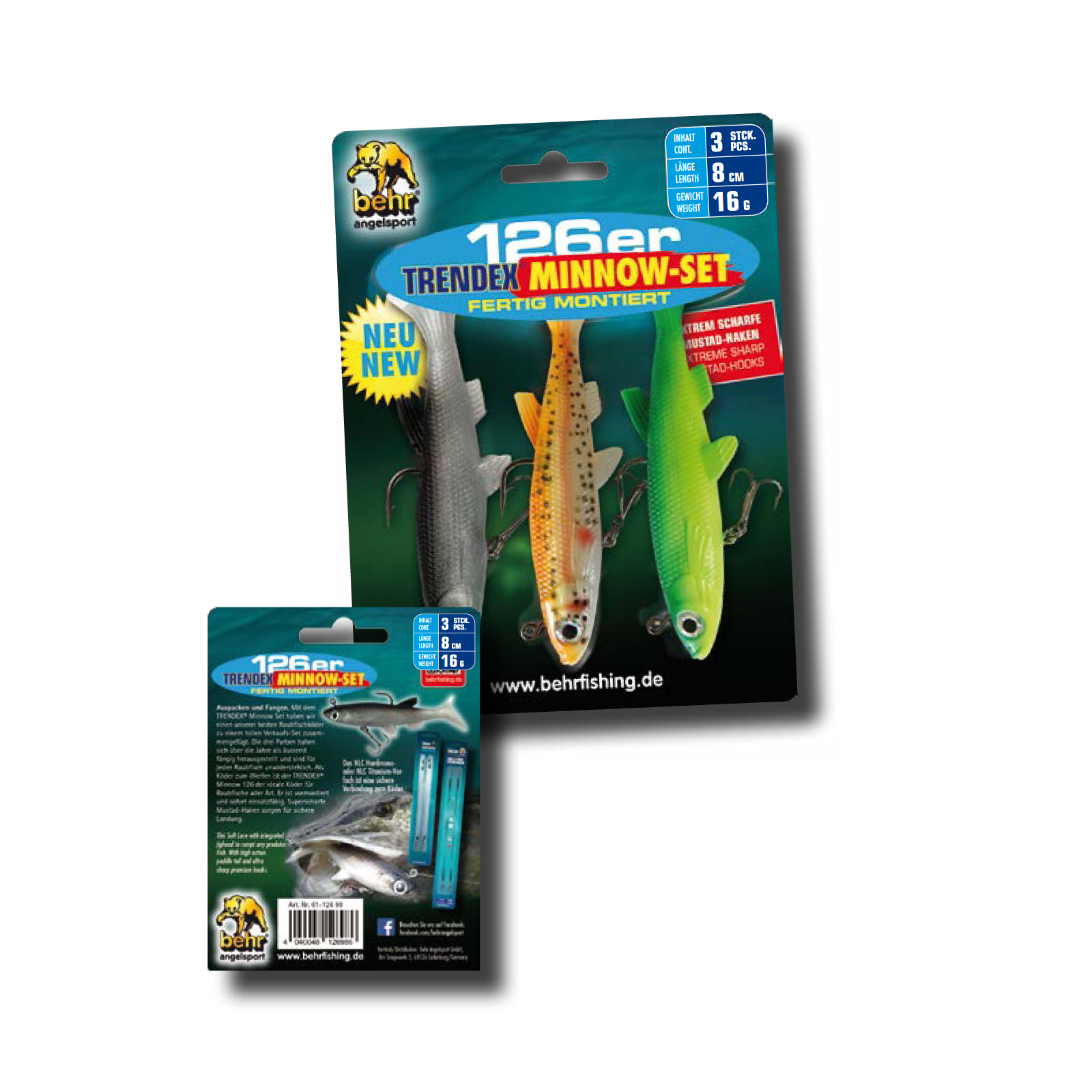 Trendex 126er Mnnow Set 8cm 16g Set 3 Stück Gummifisch